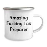 Tax Preparer Gifts from Friends - 'Amazing F--king Tax Preparer' Funny Quote, 12 oz Stainless Steel Camping Mug for Graduation - Image 2
